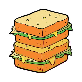A delicious stack of gourmet grilled sandwiches topped with melted cheese. herbs. and savory filling vector