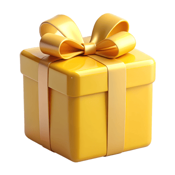 Yellow gift box with matching bow and ribbon, suitable for festive occasions and cheerful celebrations, transparent file png