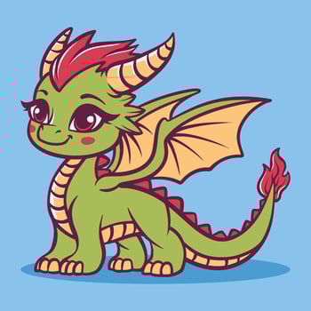 Cute Dragon 2D cartoon character clipart vector