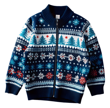 Christmas sweater with a pattern of Christmas trees and winter patterns on a transparent background png