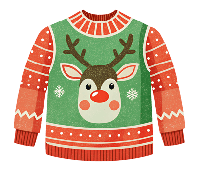 Illustration of a sweater with a playful reindeer and winter patterns to bring festive spirit png