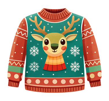 Illustration of a Christmas sweater with a reindeer pattern for a warm and cozy celebration png