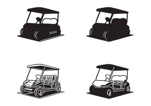 Quartet of Stylized Golf Carts in Monochrome Illustration vector