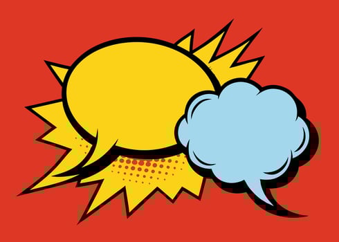 Colorful Panel Comic with Blank Speech Bubble on Red Background Illustration vector