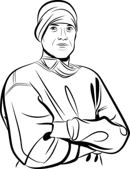 Surgeon doctor wearing surgical cap Male Doctor, Concept of medical team, hand drawn in thin line style vector