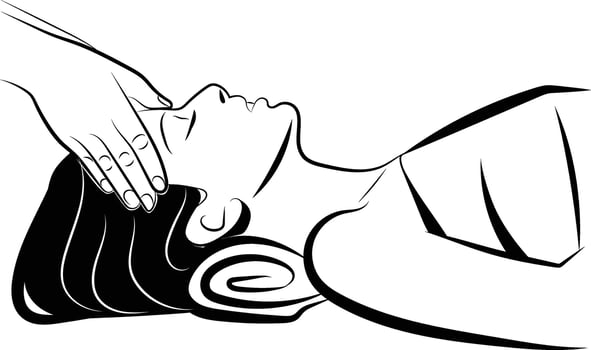 Woman Physiotherapy, Head massage to a woman in a spa salon. The masseur massages the head, hair, scalp, face vector