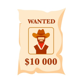 Wanted poster is offering a ten thousand dollar reward for the capture of a dangerous outlaw cowboy vector