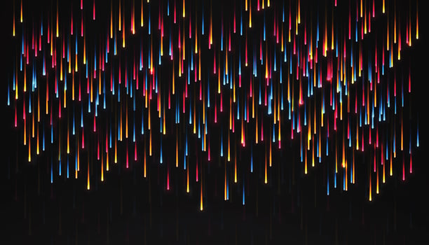 Gradient color meteor background design. Colorful falling sparkles background design with pink, blue, and orange gradient colors. vector