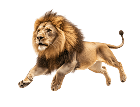photo of a lion floating mid-air on isolated background png