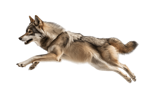 photo of a wolf floating mid-air on isolated background png