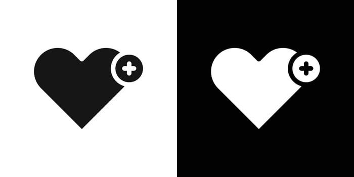 Heart plus icon Black line art logo set vector