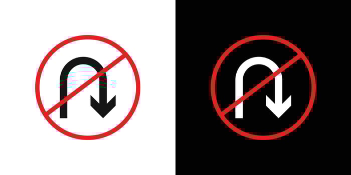 No U turn sign icon Black line art logo set vector
