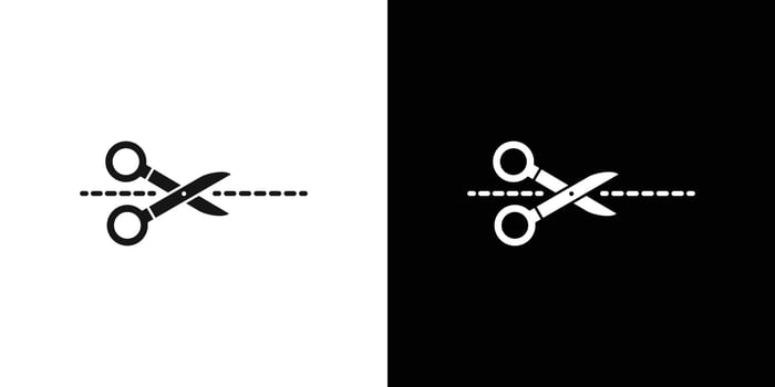 Scissors with cut lines icon Black line art logo set vector