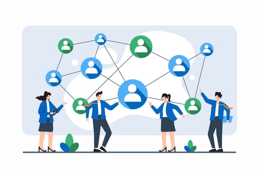 Flat illustration of employees connecting dots to form strategic business plan vector