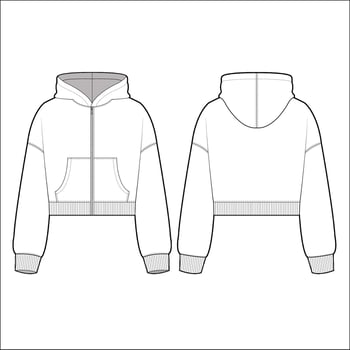 Crop Hoodie technical fashion illustration. hoodie template illustration. front and back view. Crop. drop shoulder. unisex. white colour. CAD mockup. vector