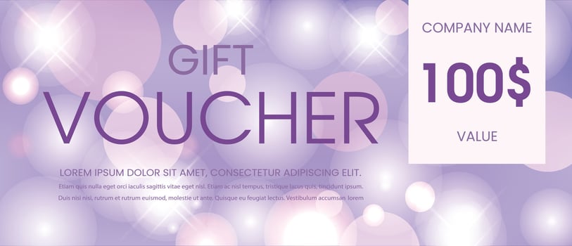 Gift voucher template on luxury purple background. vector