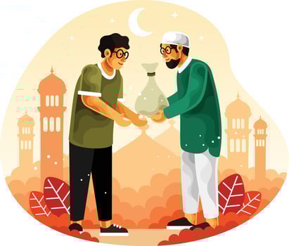 Muslims give alms or zakat in the month of Ramadan vector