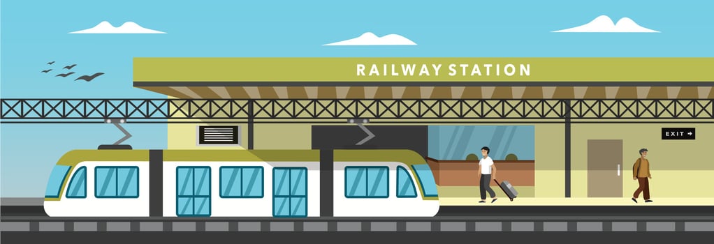 Tram city transport illustration. Railway. Train station. Railway station. vector
