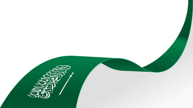 Curved ribbon with flag of Saudi Arabia on white background with copyspace vector