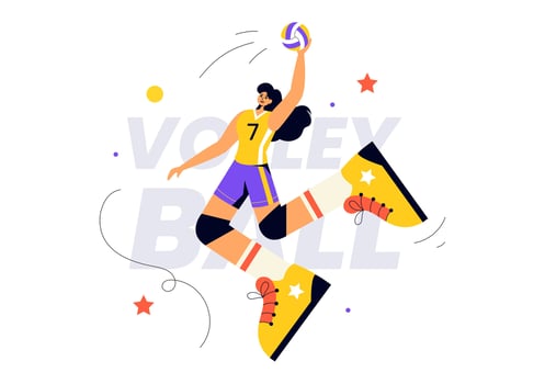 A Flat Style Illustration of a Volleyball Player on the Attack, for a Sports Competition Series with a Cartoon Background vector