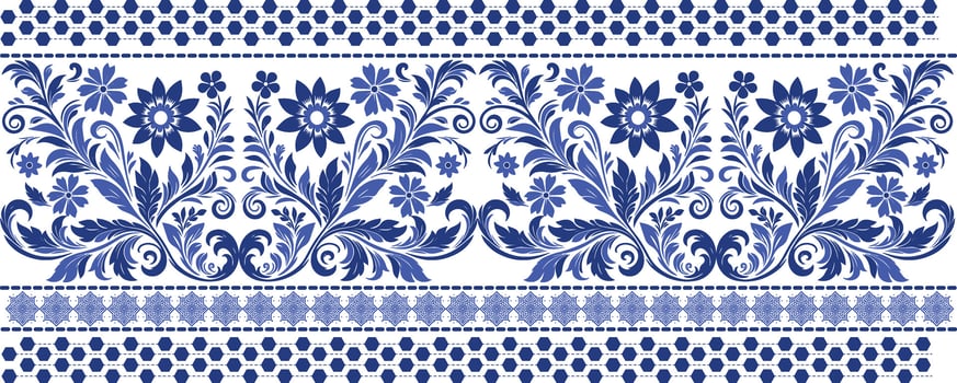 Elegant Floral Fabric Border Design with Intricate Patterns and Detailed Embellishments for Stylish Textiles and Home Furnishings vector