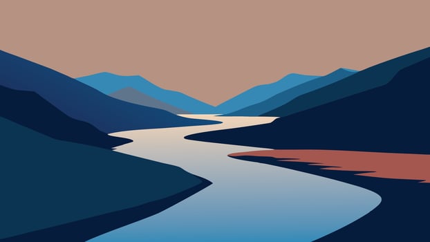 Morning view of Skjalfandafljot river, Iceland, Europe flat illustration. vector