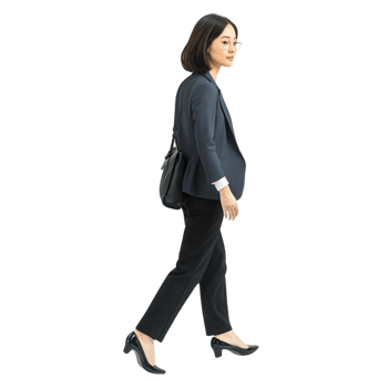 a female business person walking with a French bob haircut, on transparent background png