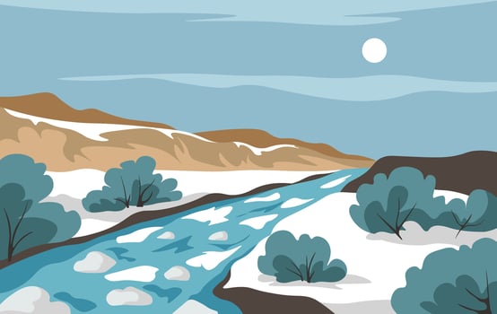 Serene River Flowing Through Snow vector