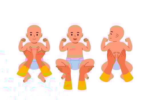 Children massage for baby from chiropractor who helps newborn get rid of spinal curvature vector