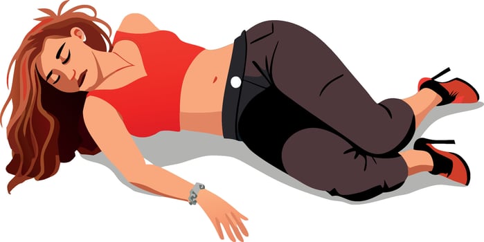 Female person lying on the ground unconscious- vector