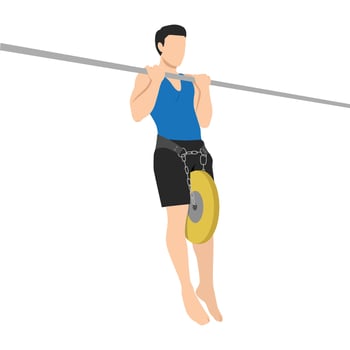 Man doing calisthenics weighted chin up exercise. vector