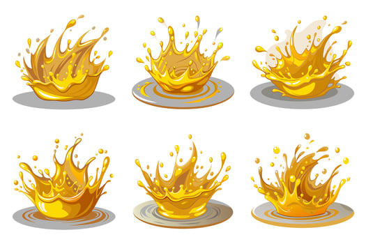 Illustration of a set of gold splashes on a white background. vector