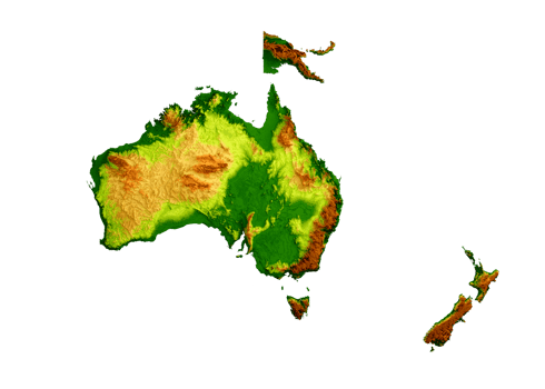 Oceania Map Shaded Relief Color Height Map 3d Illustration png