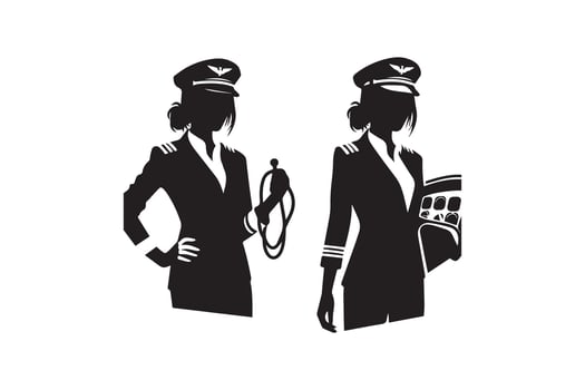 Two silhouettes of a woman in uniform holding a bag vector