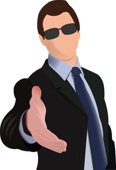 Person with glasses moon hand for greeting- vector