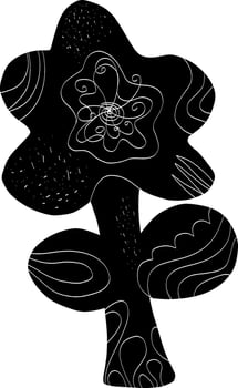 a black and white drawing of a tree with a flower vector