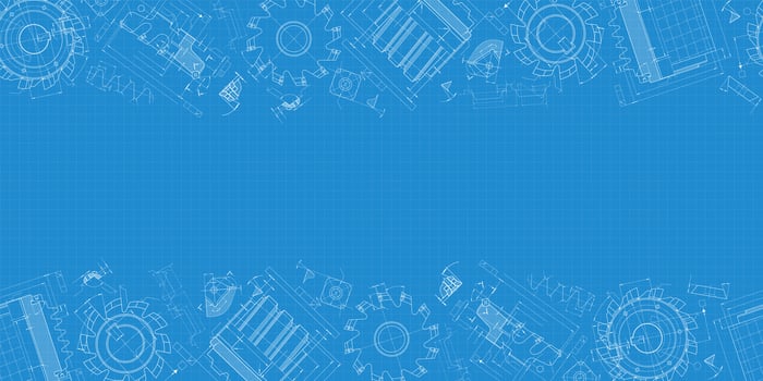 Mechanical engineering drawings on blue background. Cutting tools, milling cutter. Technical Design. Cover. Blueprint. Horizontal seamless pattern. illustration vector
