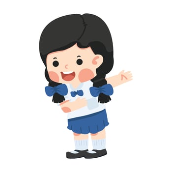 Kid girl student welcome and cartoon character vector