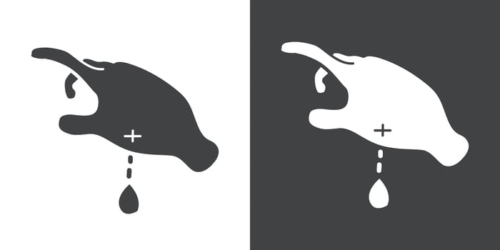 Hand with blood drop icon Flat set in black and white color vector