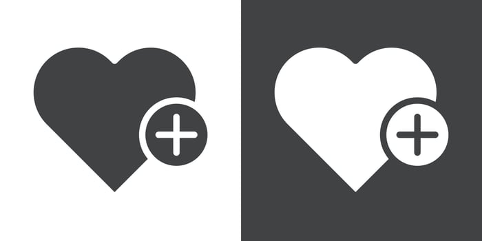 Heart plus icon Flat set in black and white color vector