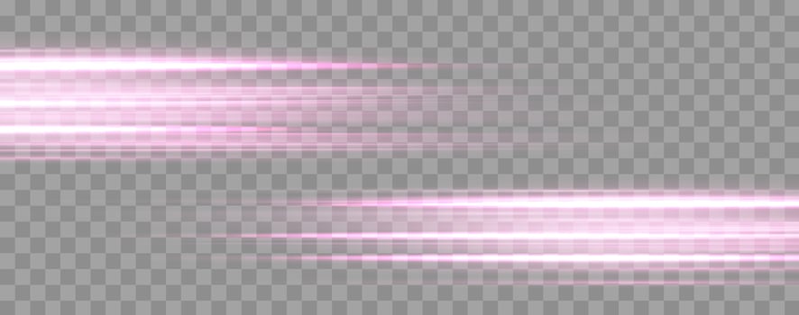 Speed rays, velocity light neon flow, zoom in motion effect, pink glow speed lines, colorful light trails, stripes. vector