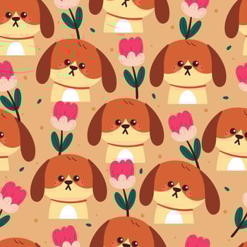 seamless pattern cartoon puppy with floral and plant. cute wallpaper for fabric print, gift wrap paper vector