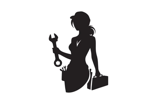 A silhouette of a woman holding a wrench and tools vector