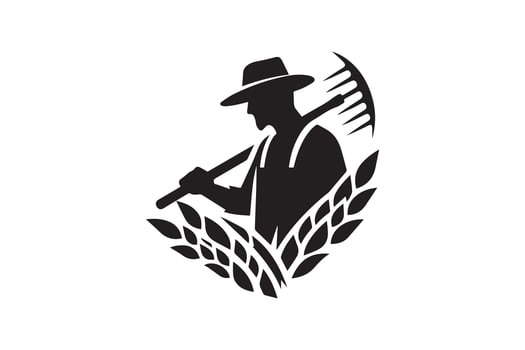 Farmer with hat and rake logo vector
