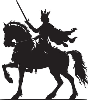 King on Horse Silhouette Classic Royal with White Background vector