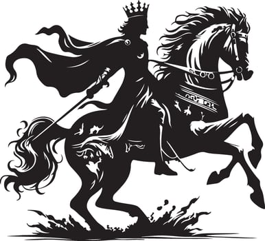 Regal King on Horse Silhouette High-Resolution Artwork on White Background vector
