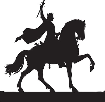 King on Horse Silhouette Detailed Art on White Background vector