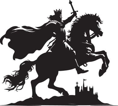 King on Horse Silhouette Noble Artwork on White Background vector