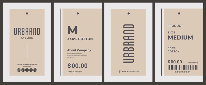 Minimal clean cool color general design hang tag label with price tag for premium quality garments fashion product packaging item. vector