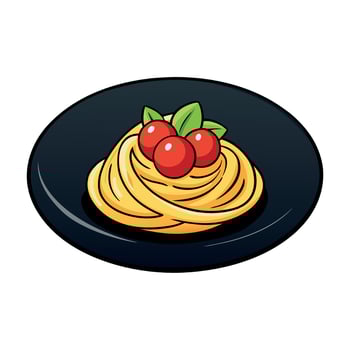 Fresh pasta with a rich tomato sauce and garnished with cherry tomatoes. set against a dark. elegant vector